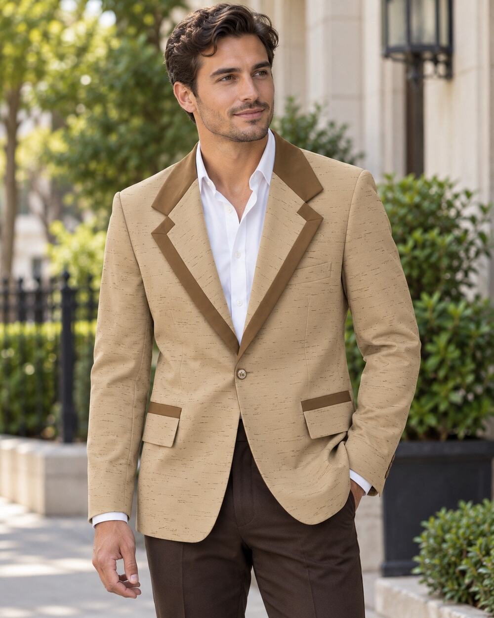 1962-1976 After Six Brown Polyester One Button Dinner Jacket Size: 42